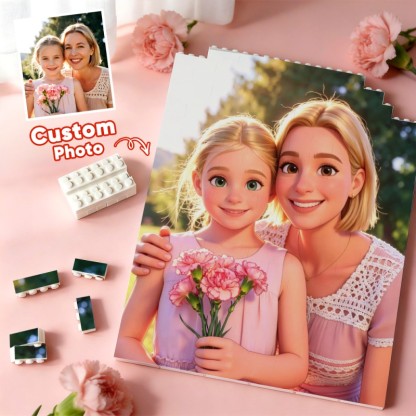 Custom Brick Puzzle Frame For Mom Personalized Photo Brick Puzzle Build Warmth A Sweet Puzzle Mother's Day Gift for Grandma