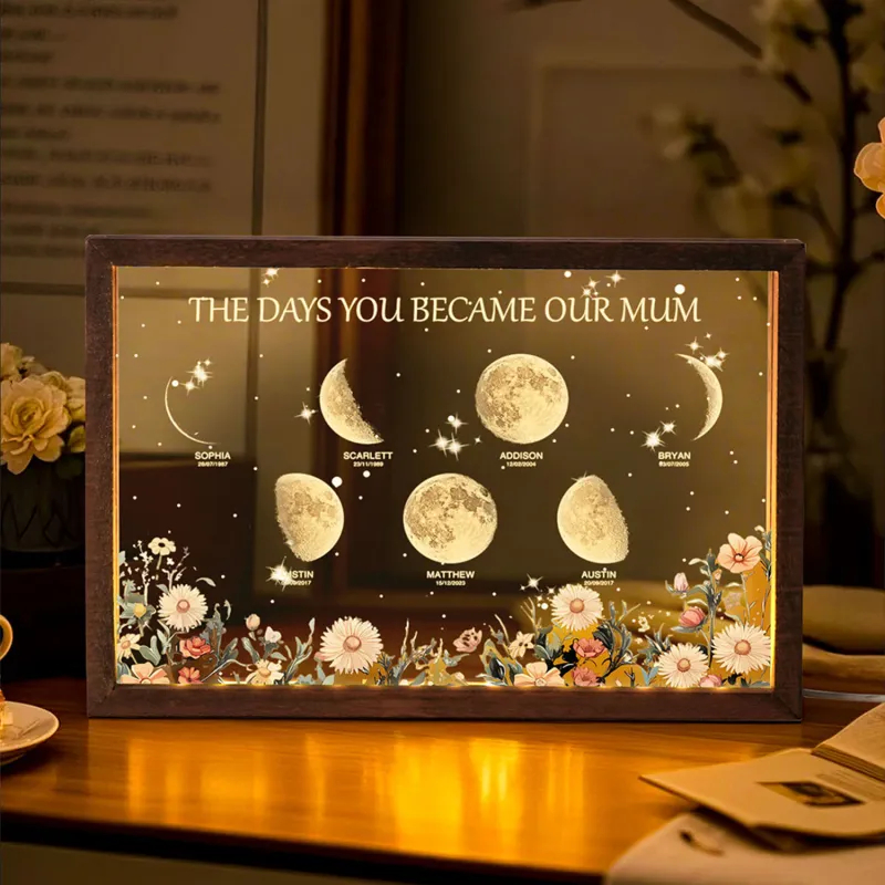 Personalized The Days You Became Our Mom Moon Phase Lightbox Mother's Day Gifts Wood Base
