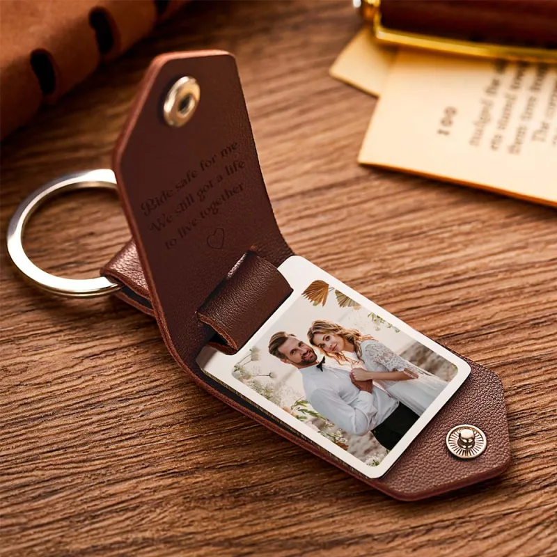 Father's Day Gifts Personalized Photo and Calendar Leather Keychain with Custom Text Valentine's Day Gifts for Him