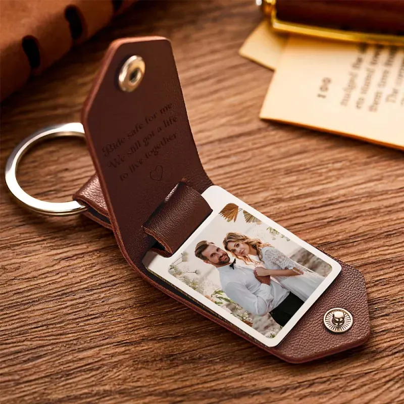 Father's Day Gifts Personalized Photo and Calendar Leather Keychain with Custom Text Valentine's Day Gifts for Him