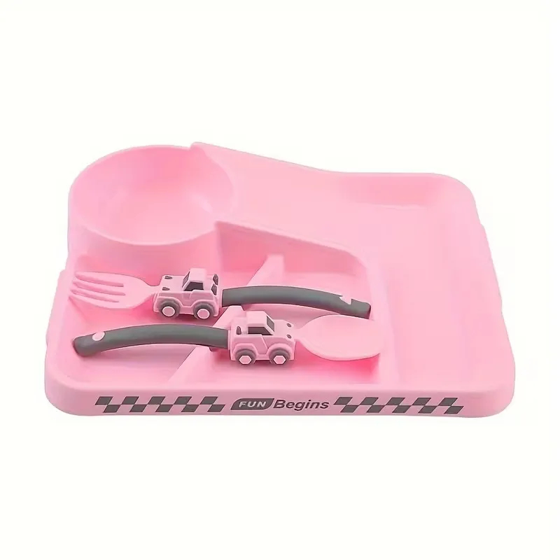 Race Track Kids Dinner Plate Set – Car-Shaped Divided Plate with Fork & Spoon for Babies & Toddlers, Back to School Gift