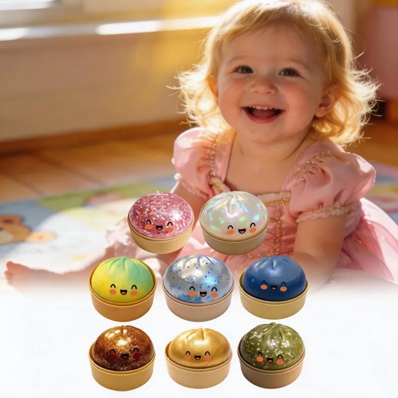 Glitter Dumpling Squishy Toys Steamed Bun Sensory Stress Relief Ball Novelty Desk Soft Squeeze Decompression Gift
