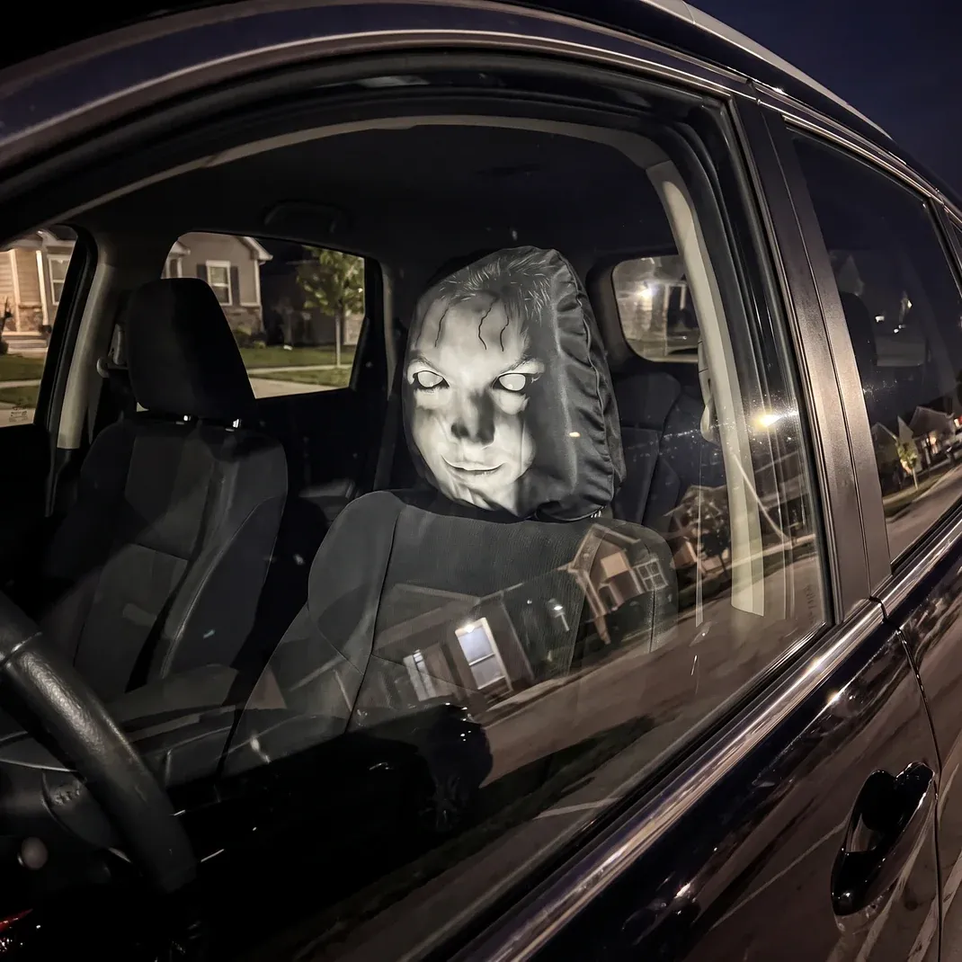 Ghost Face Headrest Covers, Scary Face Printing Auto Seat Universal Elastic Models Headrest Protector