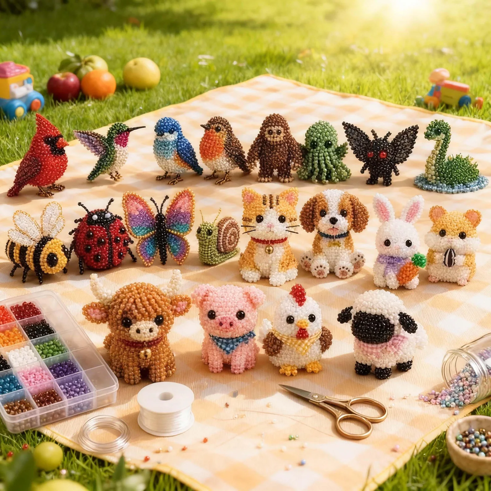 3D Beaded Animal Figurine DIY Kit Handmade Forest & Sea Creature Craft Set for Home Decor Beaded Animal Collectible DIY Bead Animal Kit