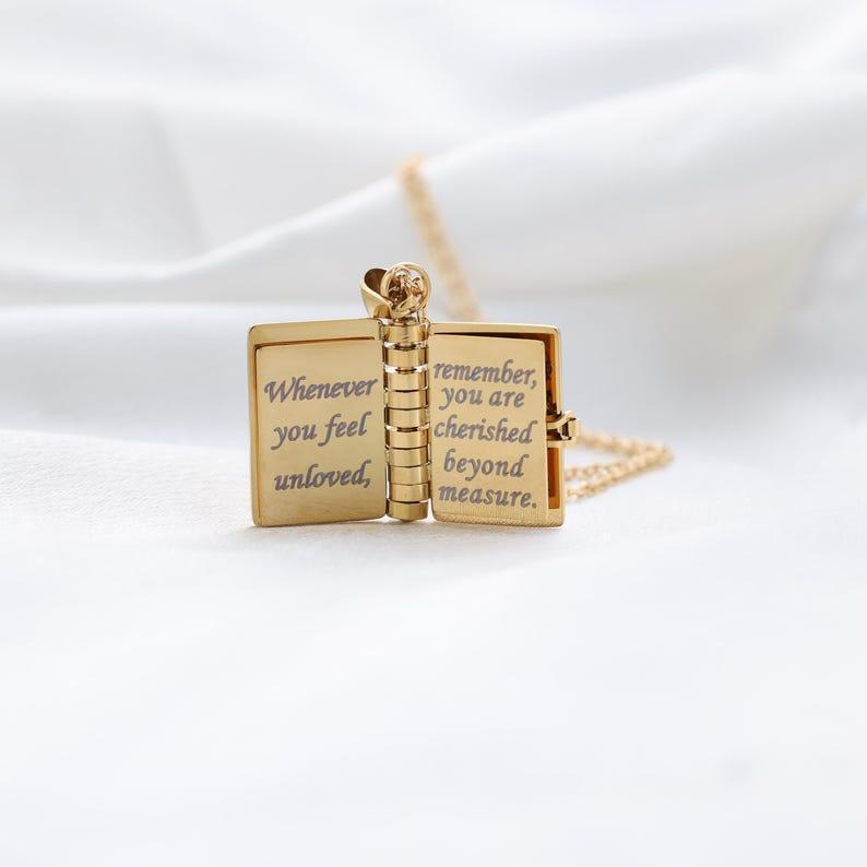 Personalized Book Locket Necklace Custom Seven Page Message Book Pendant Secret Love Letter Mother's Day Gift