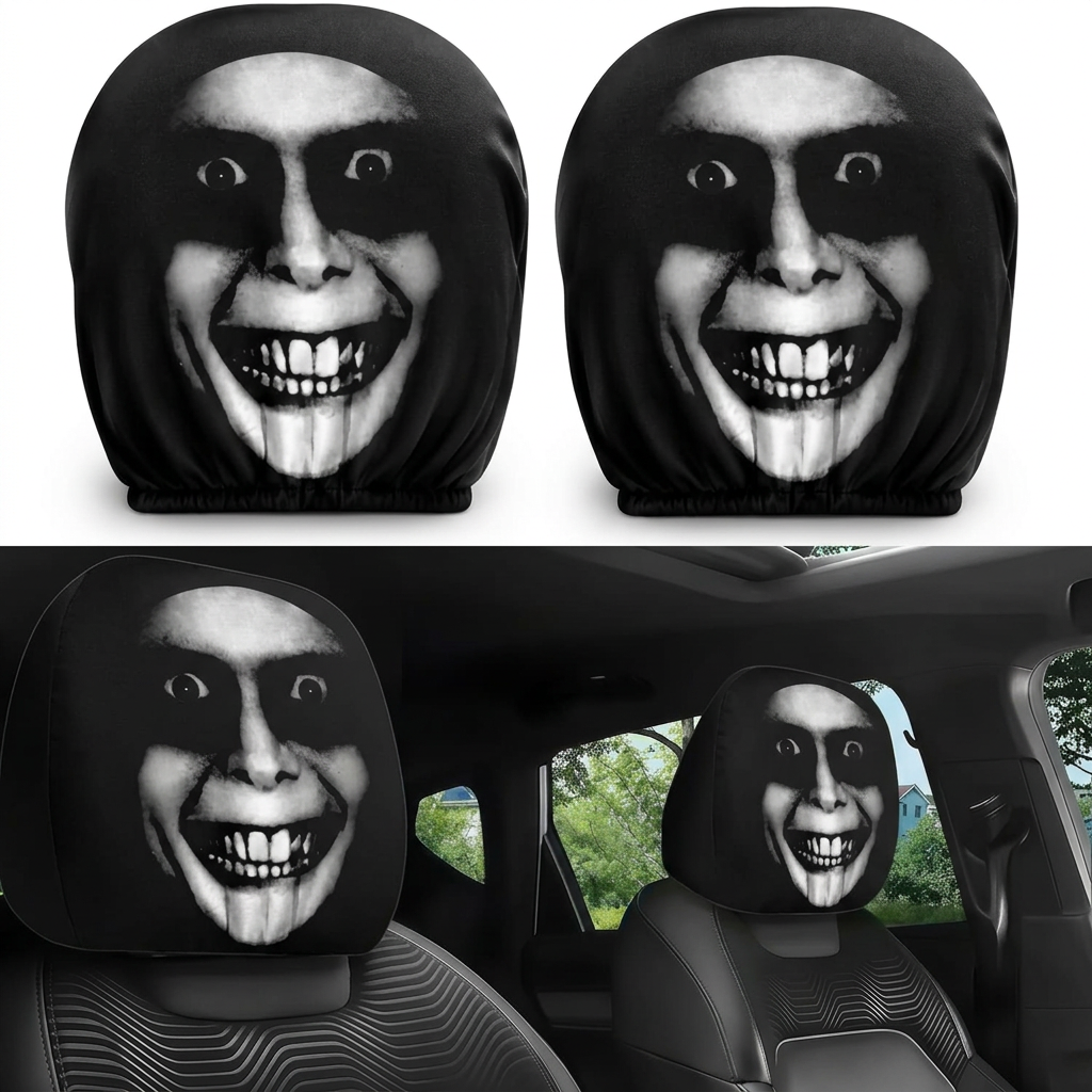 Ghost Face Headrest Covers, Scary Face Printing Auto Seat Universal Elastic Models Headrest Protector