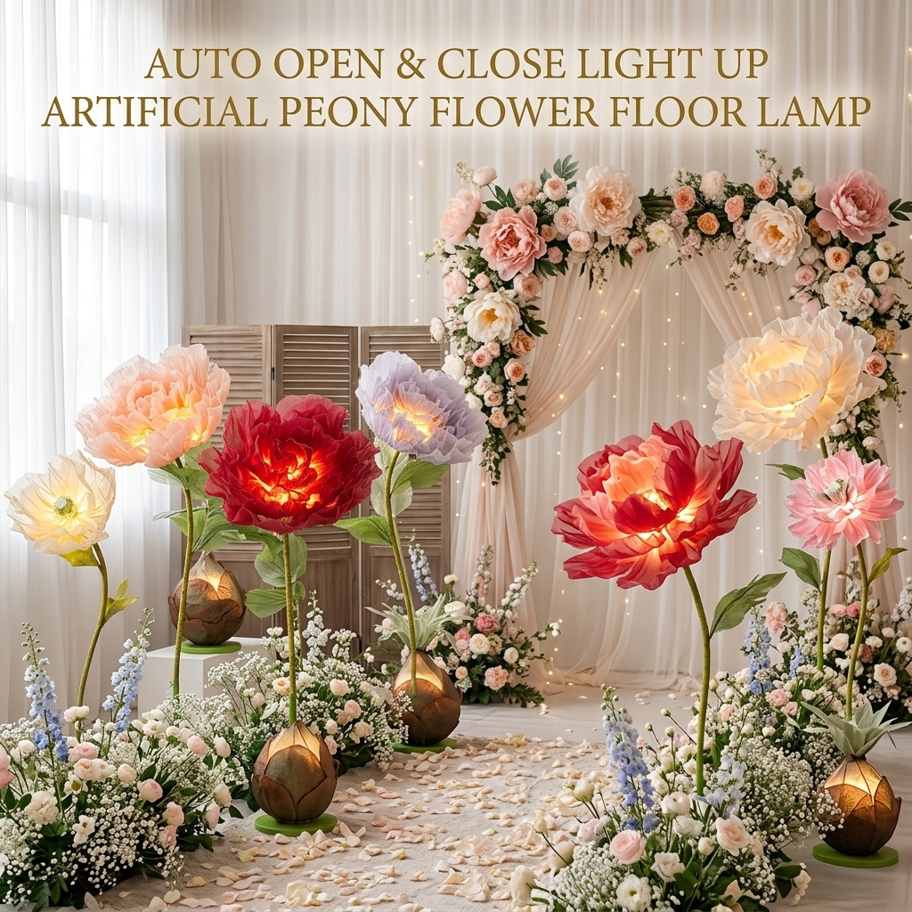Auto Open and Close Flower Floor Lamps Wedding Lights Festive Atmosphere LED Stage Flower Background Decoration