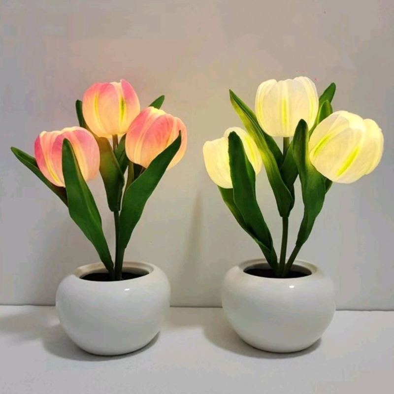LED Tulip Night Light Dimmable Plug-in Romantic Flower Lamp Artificial Bloom Mother’s Day Gift