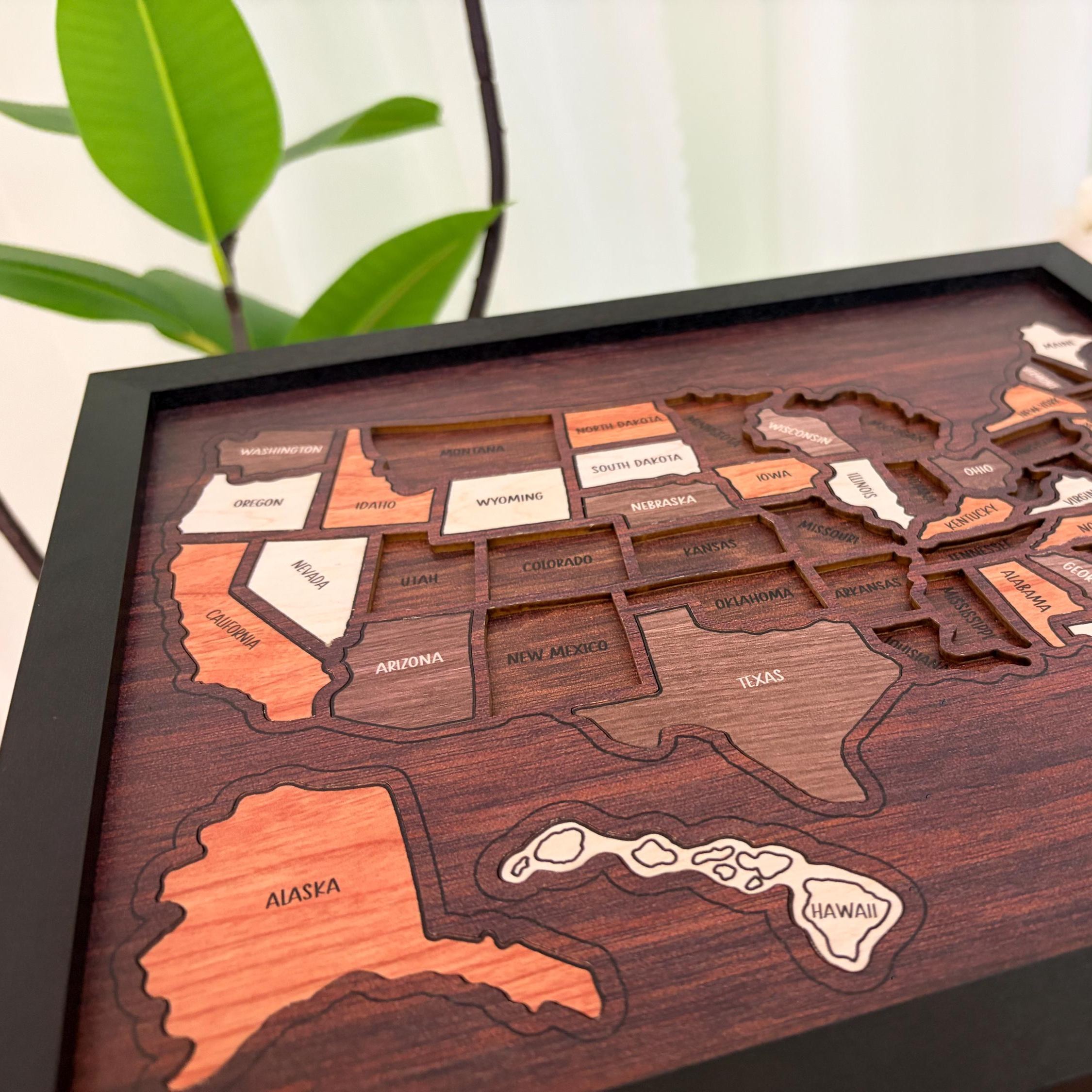 Wooden USA Travel Map Puzzle 50 States United States Puzzle Wall Decor for Home Office Record Your Journey Gift for Adults Families-Pawsmeowz