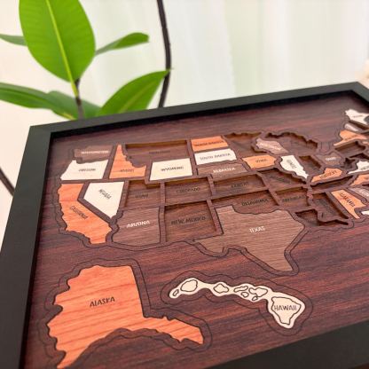 Wooden USA Travel Map Puzzle 50 States United States Puzzle Wall Decor for Home Office Record Your Journey Gift for Adults Families-Pawsmeowz