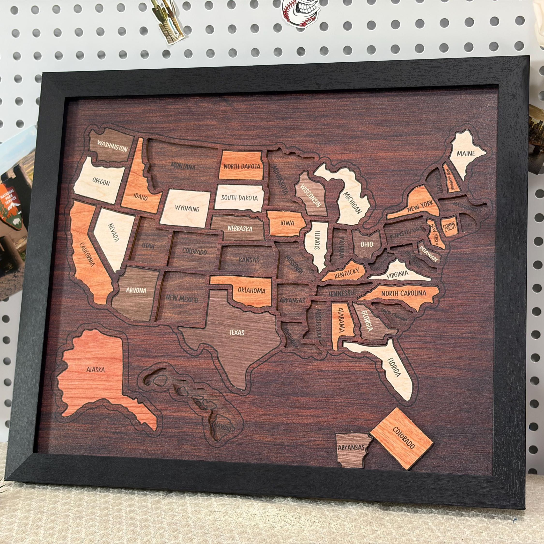 Wooden USA Travel Map Puzzle 50 States United States Puzzle Wall Decor for Home Office Record Your Journey Gift for Adults Families-Pawsmeowz