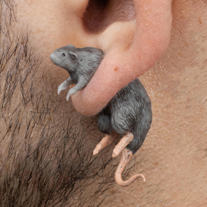 Custom Hats 3D Printed Rat Earrings Hand Painted Rat Earrings Quirky 3D Printed Studs Funny Jewelry Gifts For Her