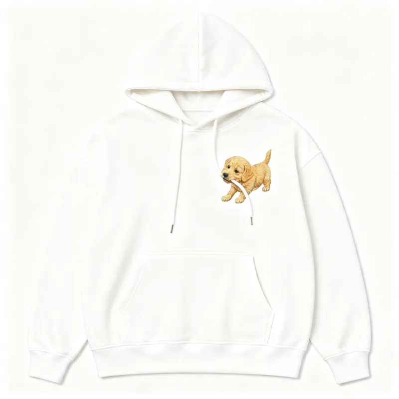 Custom Pet Embroidered Hoodie – Personalized Dog Photo Embroidery Hoodie with Puppy "Biting Drawstring" Design | Custom Pet Lover Gift