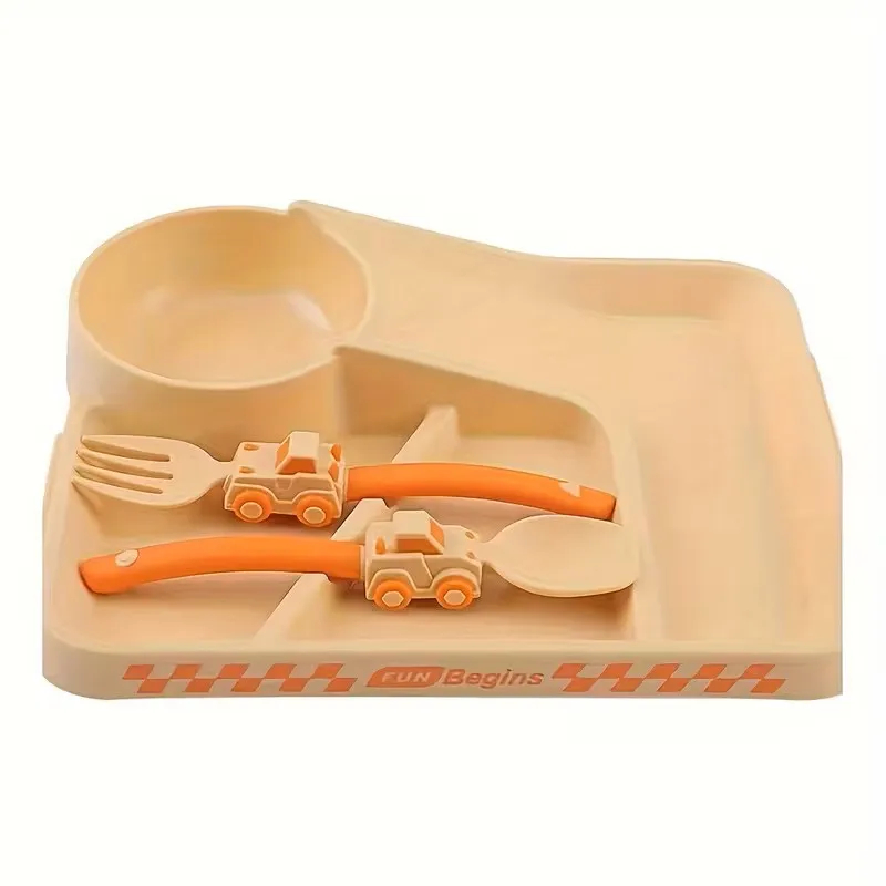 Race Track Kids Dinner Plate Set – Car-Shaped Divided Plate with Fork & Spoon for Babies & Toddlers, Back to School Gift