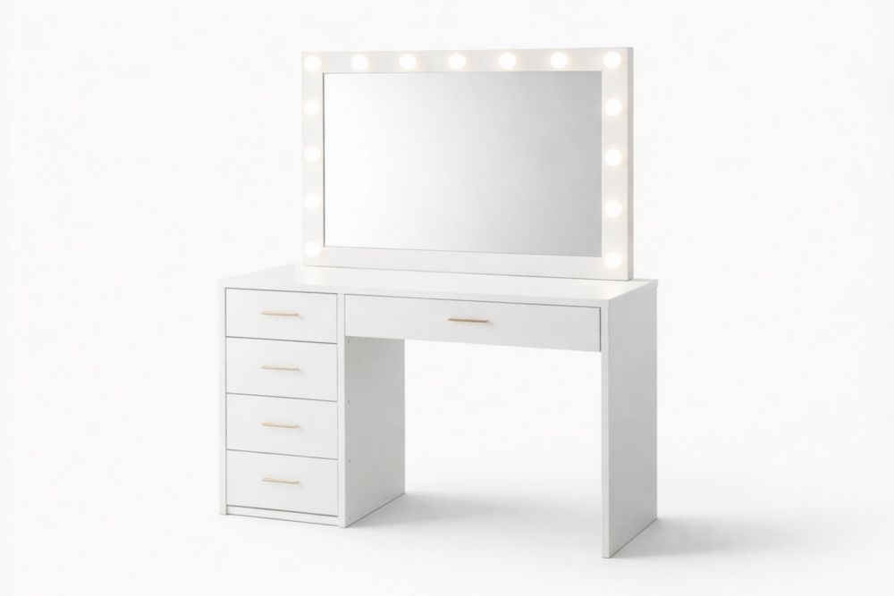 Schminktisch Weiß mit Spiegelglas und LED-Beleuchtung