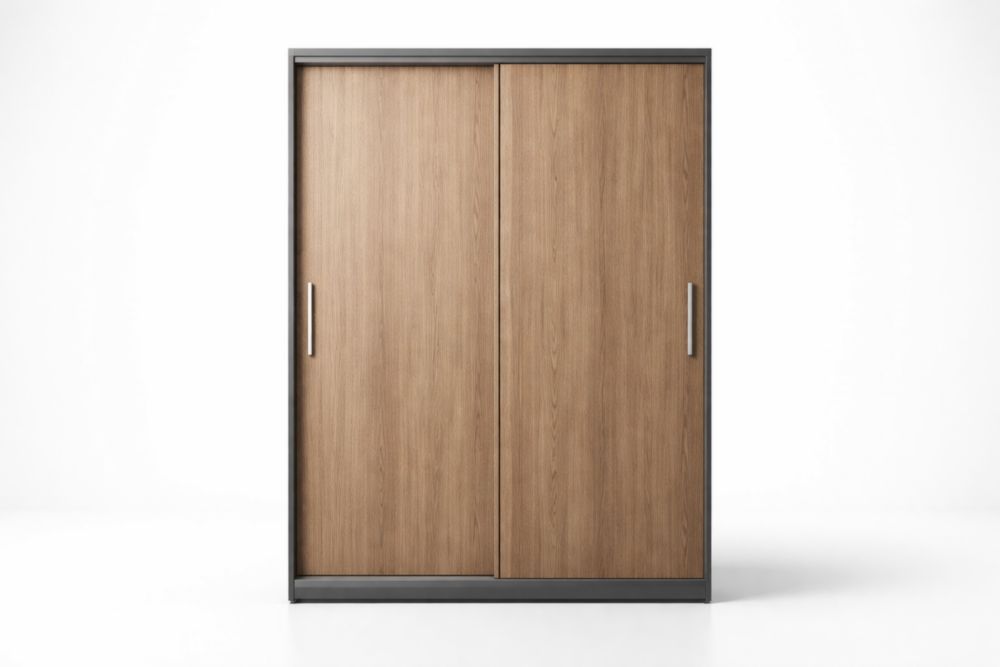 Kleiderschrank mit Schiebetüren, aus Holzwerkstoff, 200 cm hoch, 150 cm breit, braun