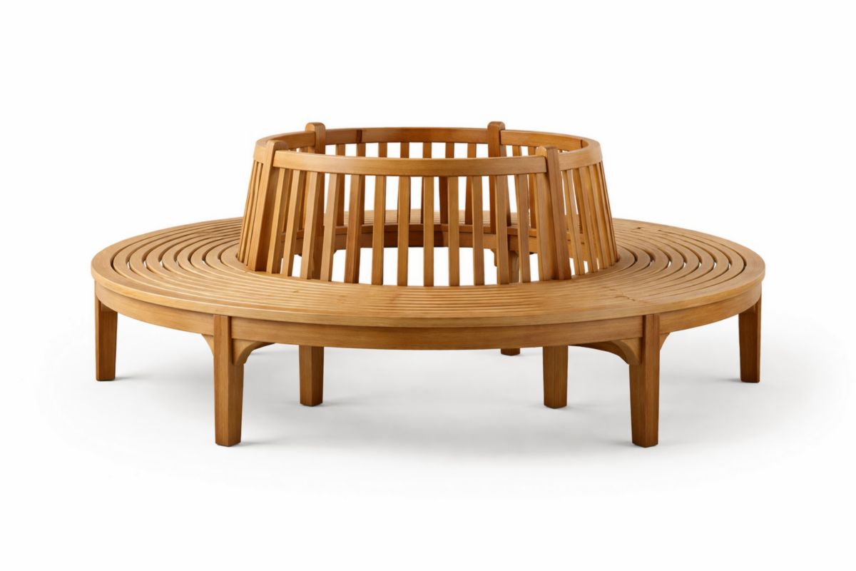 Runde Bank aus Teakholz für Bäume