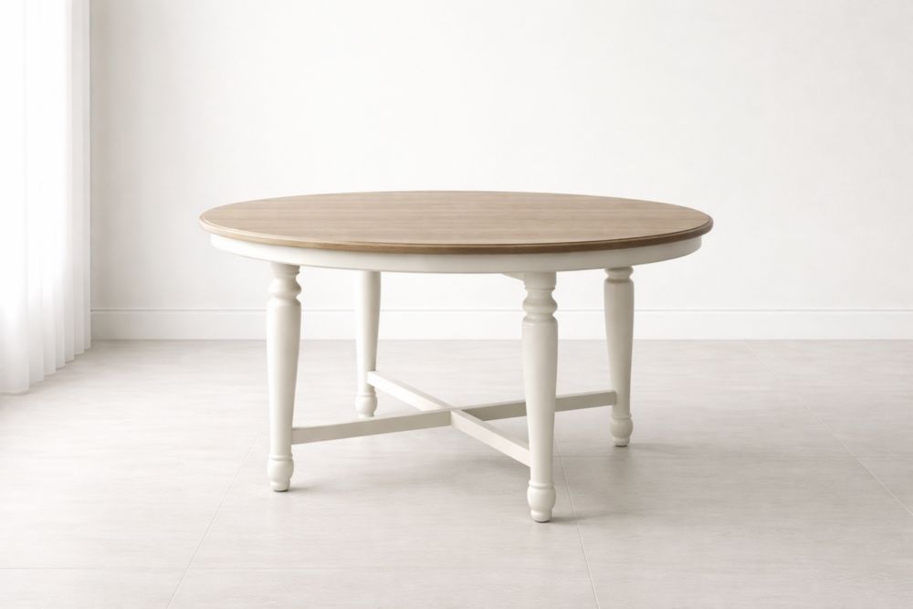 Esstisch Massivholz Rund Tischplatte Eiche Weiß