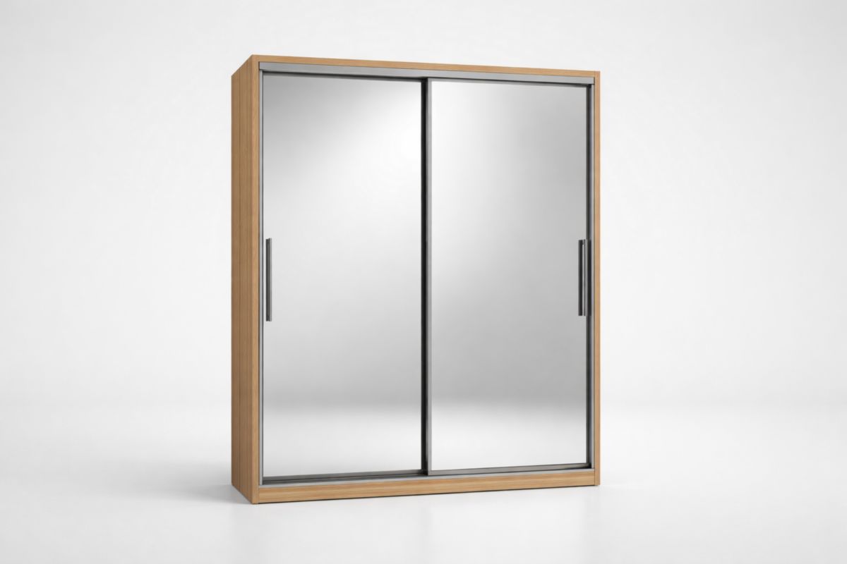 Kleiderschrank mit Schiebetüren aus Spiegelglas in Walnussoptik