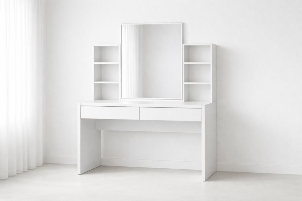 Schminktisch Holz Spanplatte Spiegel Schubladen Regal Weiß