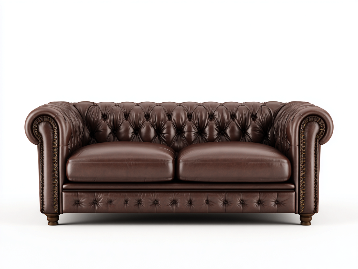 Canapé 2 places en cuir véritable 180x95x75 cm - marron - style Chesterfield pour le salon-Zitivaroom