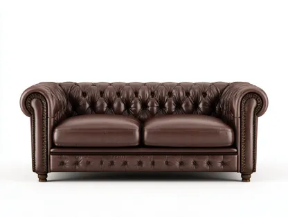 Canapé 2 places en cuir véritable 180x95x75 cm - marron - style Chesterfield pour le salon-Zitivaroom