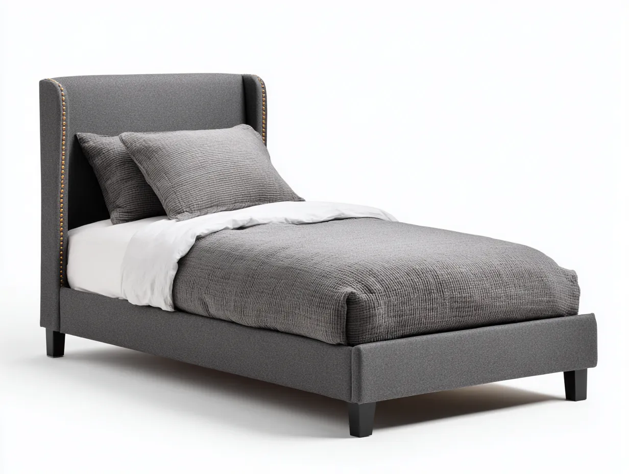 Lit simple tapissé cuir 200x90x100 cm - blanc cassé - design moderne pour chambre-Zitivaroom