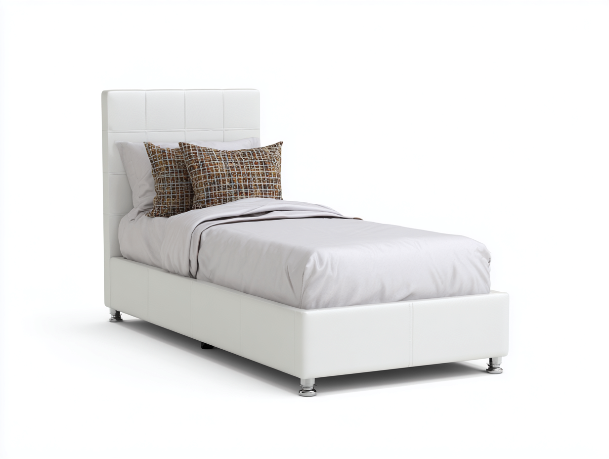 Lit simple tapissé cuir 200x90x95 cm - blanc cassé - design moderne pour chambre-Zitivaroom