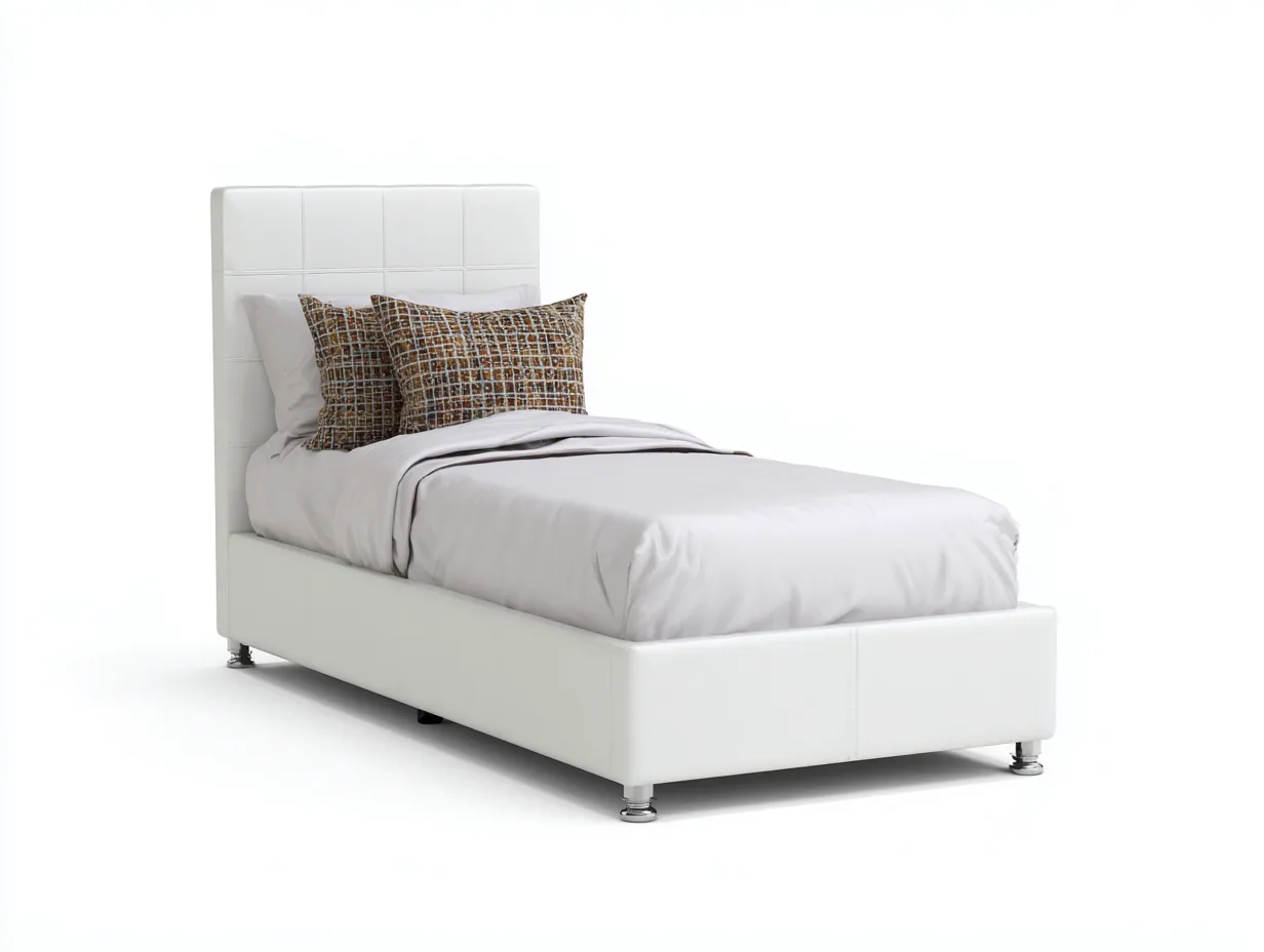Lit simple tapissé cuir 200x90x95 cm - blanc cassé - design moderne pour chambre-Zitivaroom