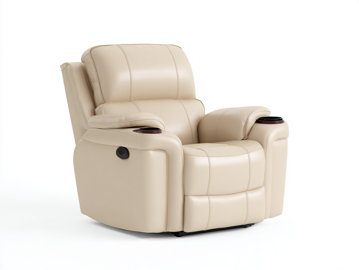 Fauteuil relax en cuir rembourré 95x95x105 cm - beige - fonction relaxation pour le salon-Zitivaroom