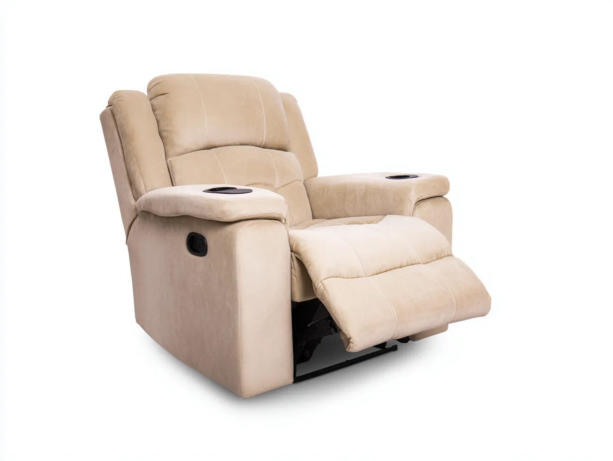 Fauteuil relax en cuir rembourré 98x92x104 cm - beige - fonction relaxation avec tablette pour le salon-Zitivaroom
