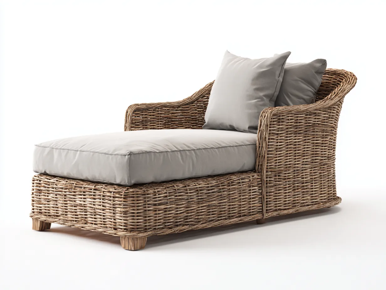 Bain de soleil en rotin 170 x 75 x 72 cm - naturel et beige - pour jardin - style naturel-Lananadecor