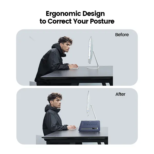 Soporte elevador doble para monitor Vaydeer de metal con 8 puertos USB, base de carga inalámbrica y organizador de escritorio con 2 compartimentos de almacenamiento, diseño ergonómico para aliviar el dolor de cuello, ideal para la oficina y el hogar, sopo