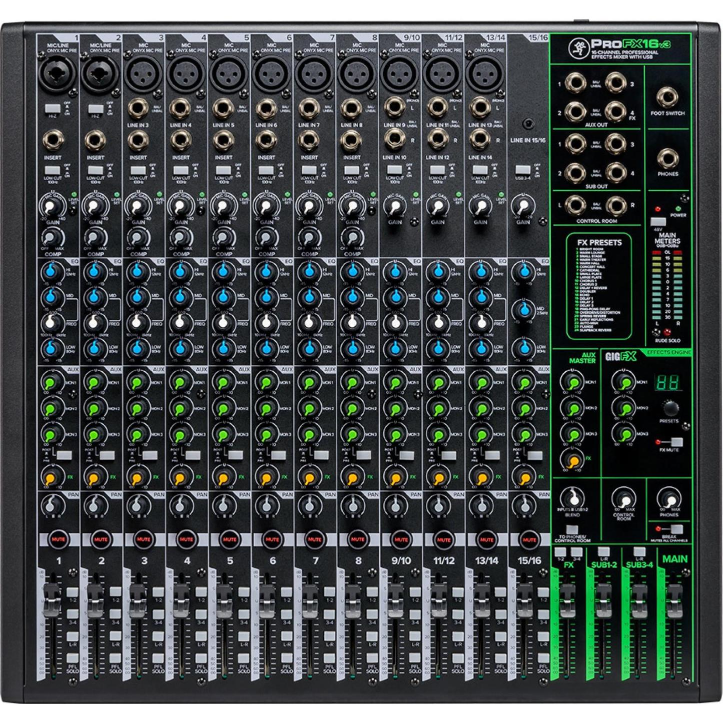 Mezcladora Mackie Profesional 16 Canales C/Efectos Y Usb, Profx16v3