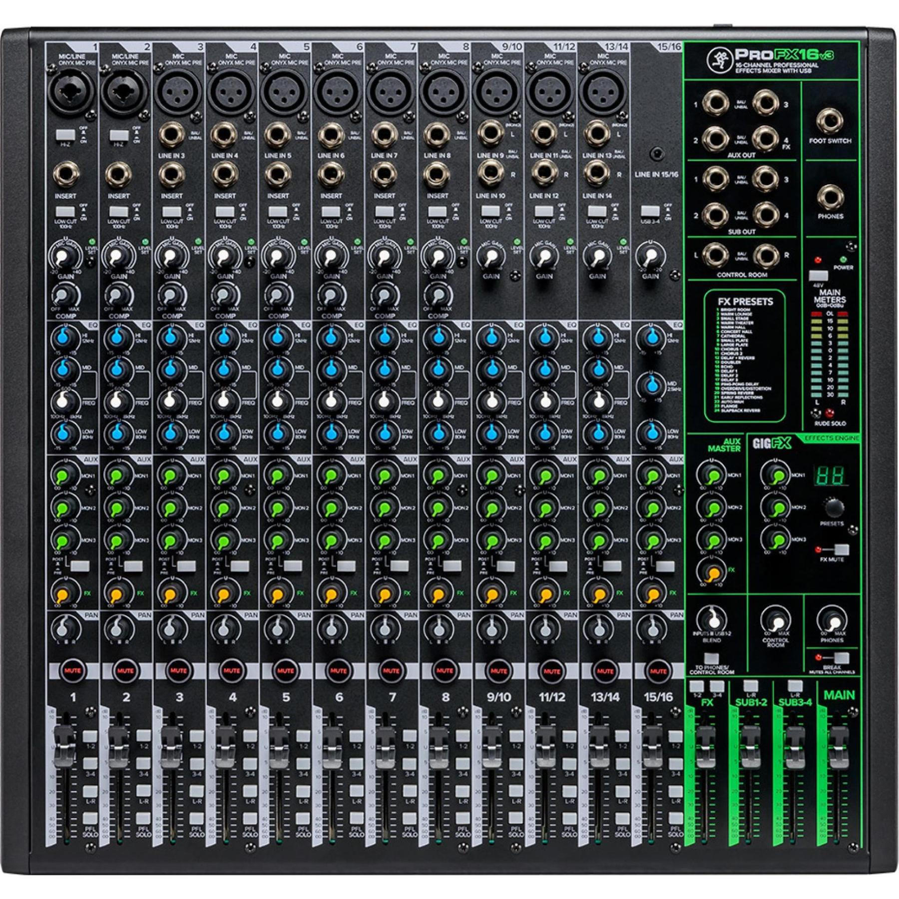 Mezcladora Mackie Profesional 16 Canales C/Efectos Y Usb, Profx16v3
