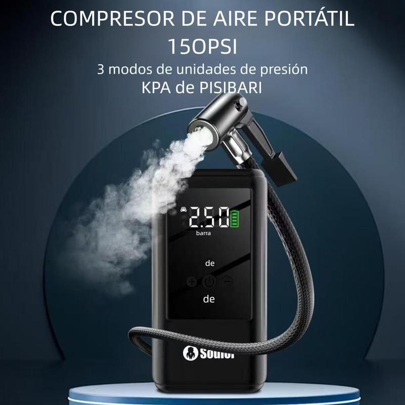 Arrancador de batería Soulor 6 en 1 1000 A con bomba de aire de 150 PSI inflador y desinflador digital de neumáticos cargador portátil para coche con puerto USB y luz LED para vehículos gasolina/diesel