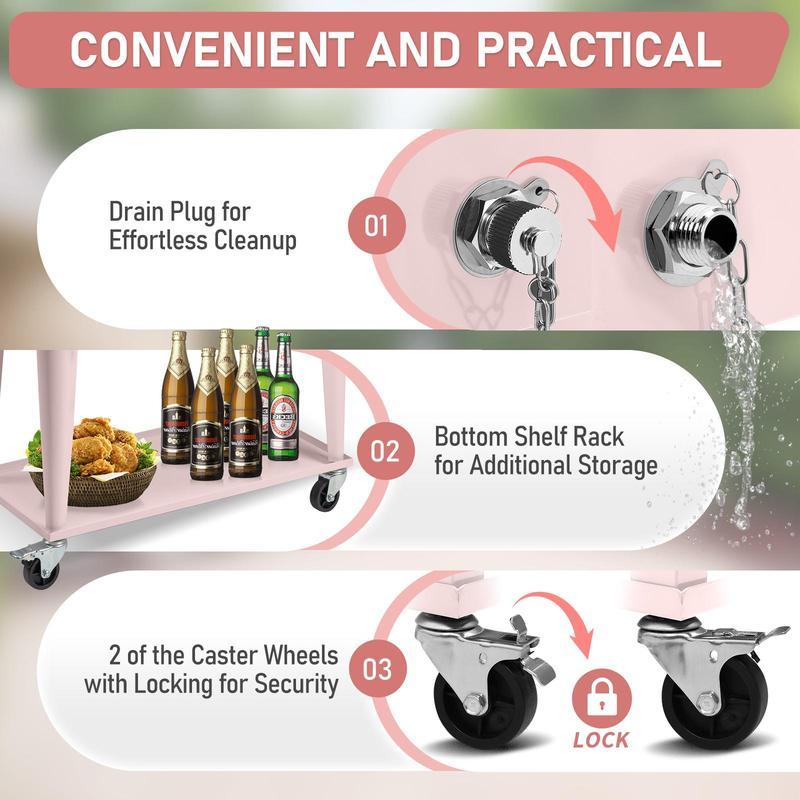 Hielera rodante para patio de 80 cuartos — Cofre para hielo con estante, ruedas y abridor de botellas — Carrito portátil para enfriar bebidas en fiestas al aire libre