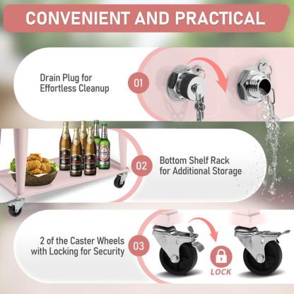Hielera rodante para patio de 80 cuartos — Cofre para hielo con estante, ruedas y abridor de botellas — Carrito portátil para enfriar bebidas en fiestas al aire libre