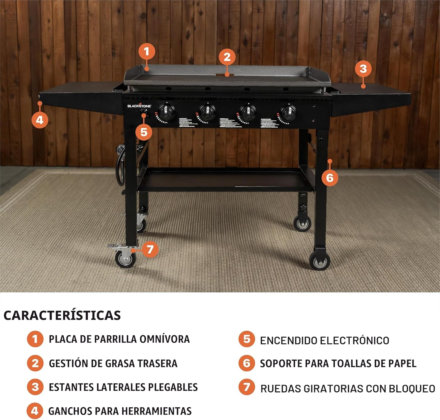 Blackstone  Plancha Omnívora de 36 pulgadas con estantes laterales plegables, acero con recubrimiento en polvo, color negro