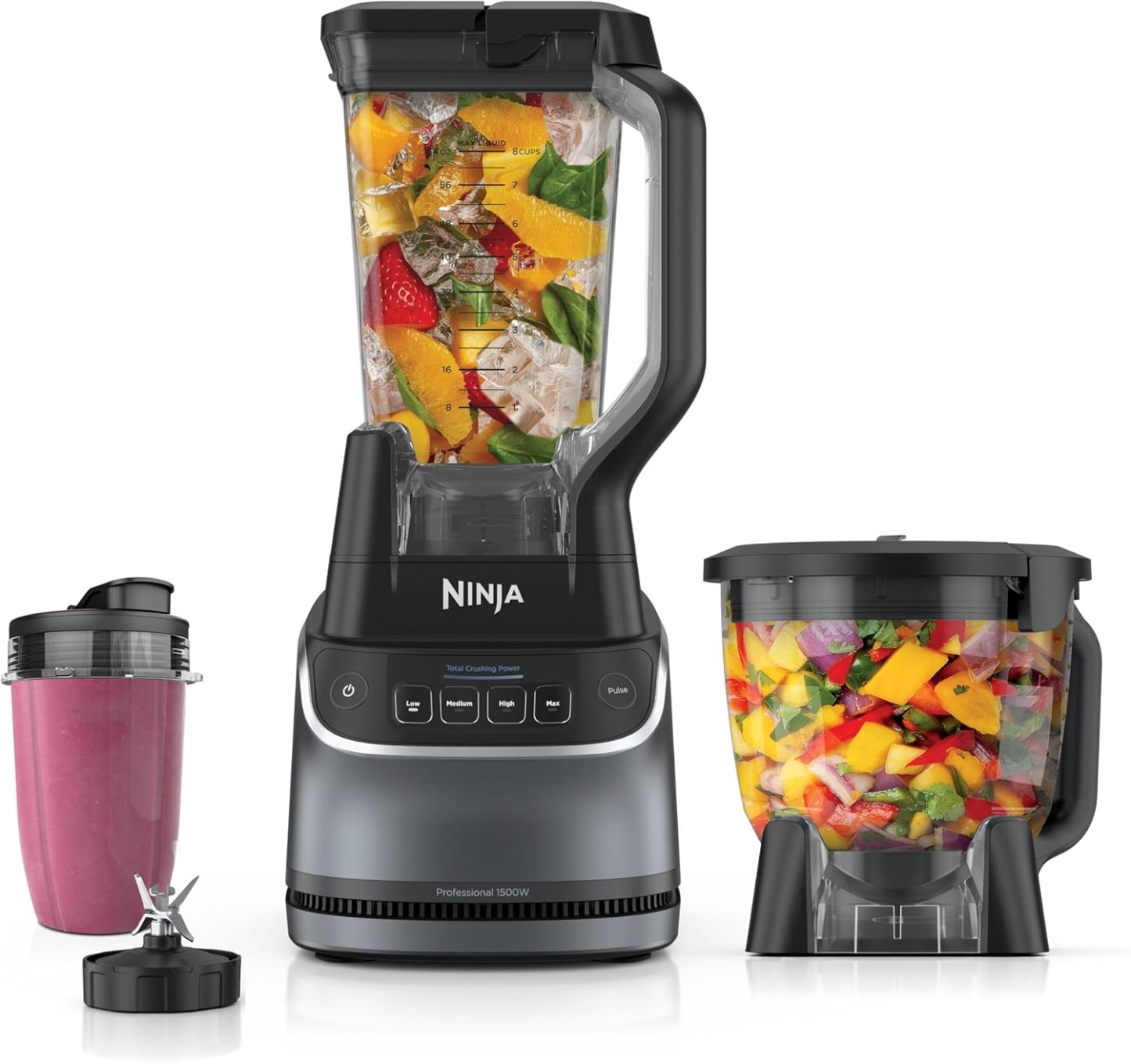 Ninja Full Size & Personal Blender I All-in-One | For-Smoothies, Food and More | BlendSense Tech I Includes 72 oz. Pitcher & (2) 24 oz. To-Go Cups with Lids | 1800 Peak Watt | Black | TB301