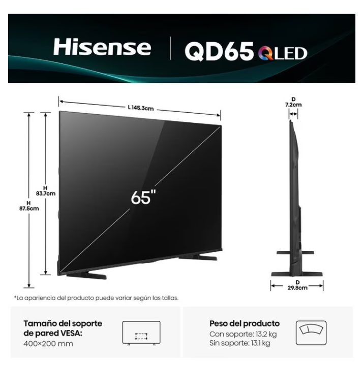 TV Hisense 65 pulgadas 65QD65QV QLED VIDAA