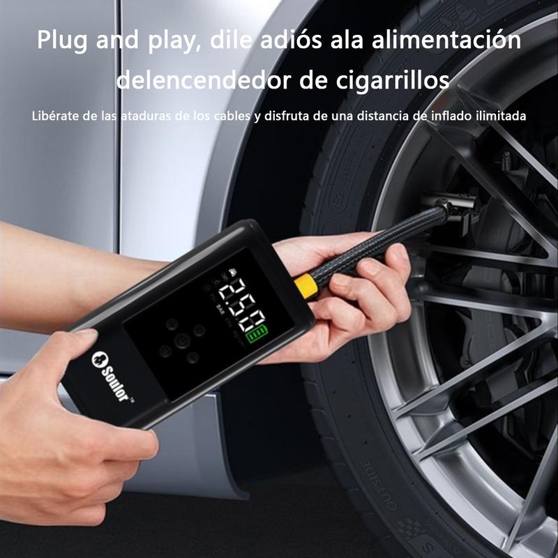 Arrancador de batería Soulor 6 en 1 1000 A con bomba de aire de 150 PSI inflador y desinflador digital de neumáticos cargador portátil para coche con puerto USB y luz LED para vehículos gasolina/diesel