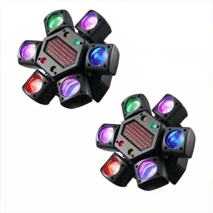 🎙️ Luz de Escenario y DJ Ideal para Fiestas — Foco de Rayos RGBW 6 en 1 de 6 Brazos, con Control DMX-512 y por Sonido | 3 Años de Garantía