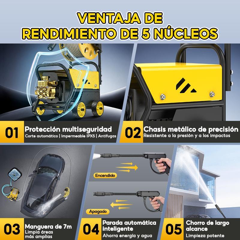 SOARFLY 4200W Hidrolavadora Electrica Portátil profesional de alta presión, 5000PSI, 60 Hz, es un equipo portátil de alto rendimiento para lavar vehículos, adecuado para uso industrial, comercial y doméstico.