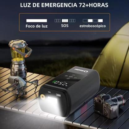 Arrancador de batería Soulor 6 en 1 1000 A con bomba de aire de 150 PSI inflador y desinflador digital de neumáticos cargador portátil para coche con puerto USB y luz LED para vehículos gasolina/diesel