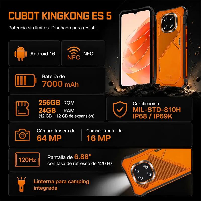 Celular Cubot Kingkong ES5 Robusto Dual Sim 128 Gb Amarillo 6 Gb Ram (ampliable Hasta 12 Gb) 7000mah Android 16  A