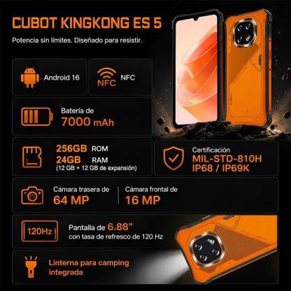 Celular Cubot Kingkong ES5 Robusto Dual Sim 128 Gb Amarillo 6 Gb Ram (ampliable Hasta 12 Gb) 7000mah Android 16  A