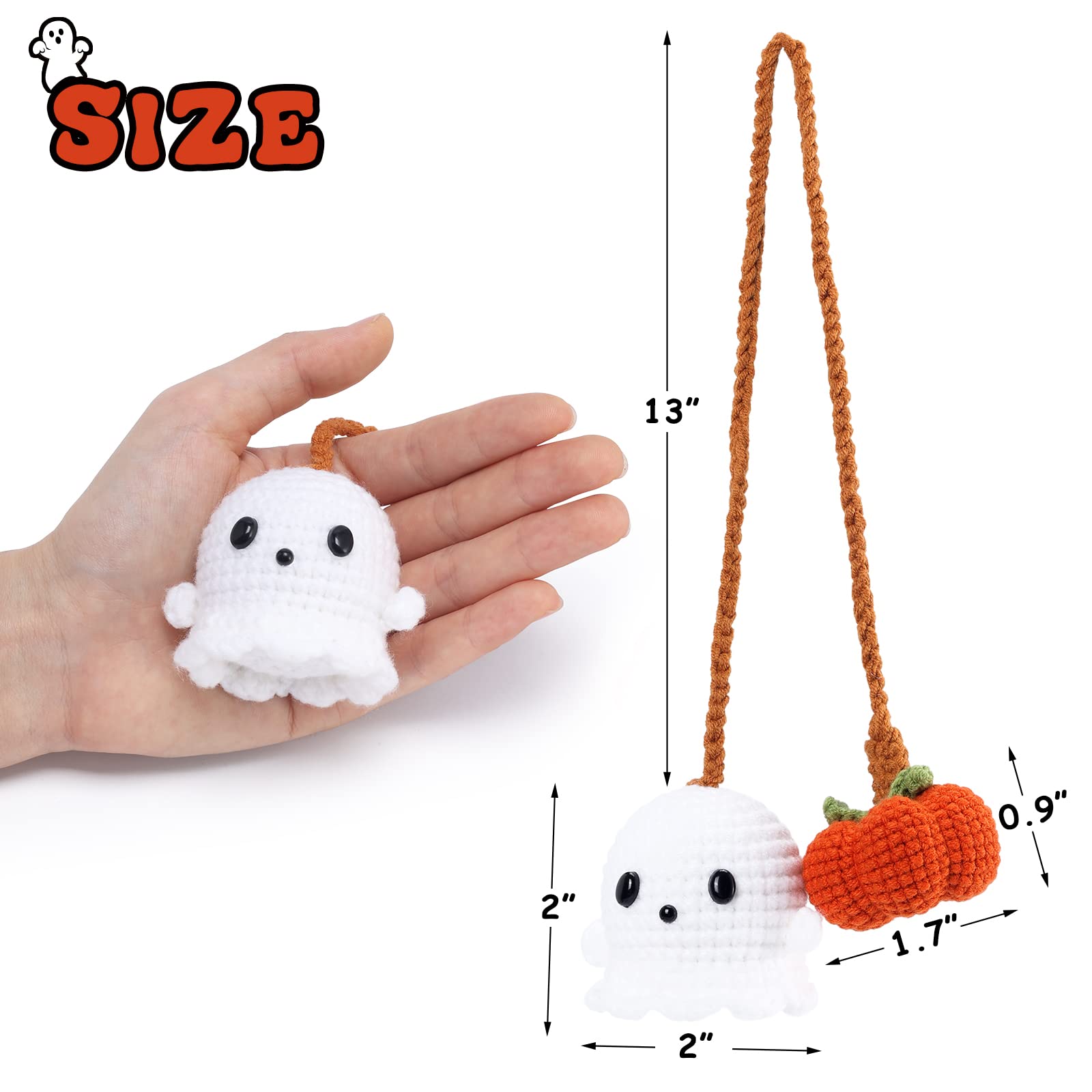 Adorno colgante de Halloween hecho a mano: Calabaza y fantasma de crochet