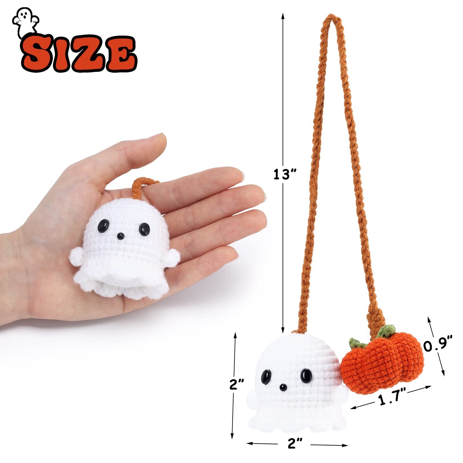 Adorno colgante de Halloween hecho a mano: Calabaza y fantasma de crochet