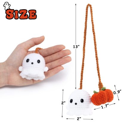 Adorno colgante de Halloween hecho a mano: Calabaza y fantasma de crochet